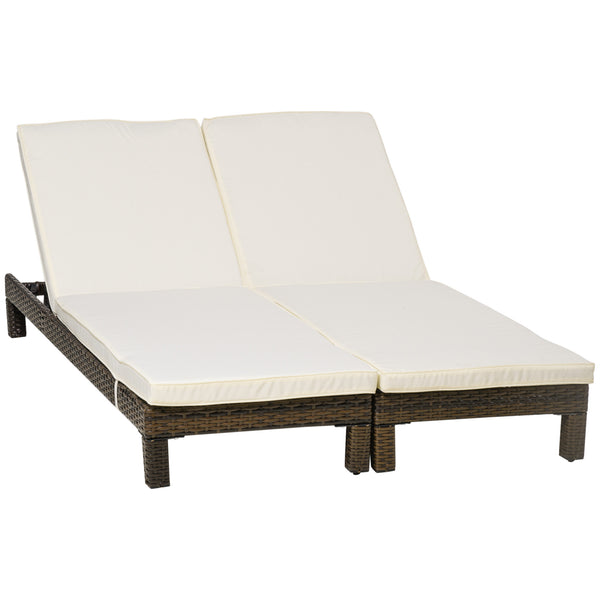 Set 2 Lettini Prendisole 196x60x22 cm in Rattan PE Marrone e Bianco sconto