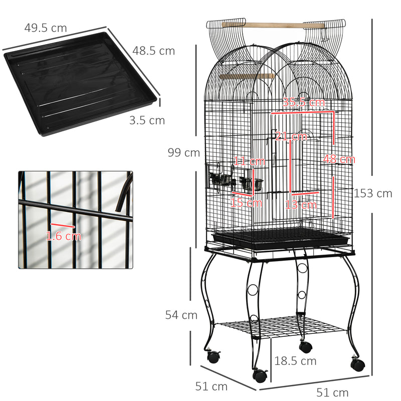 Voliera Gabbia per Uccelli e Canarini 51x51x153 cm con Ruote in