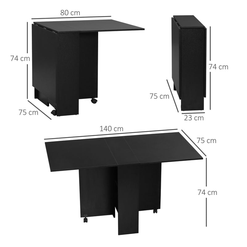 Tavolo Pieghevole Salvaspazio per 4-6 Persone con Ruote 75x140x74 cm in Legno Nero-3