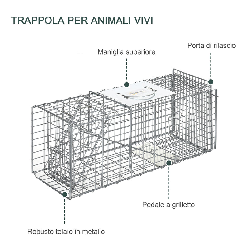 Gabbia Trappola per Animali Vivi 60x18x20 cm Porta Singola in Acciaio Verde