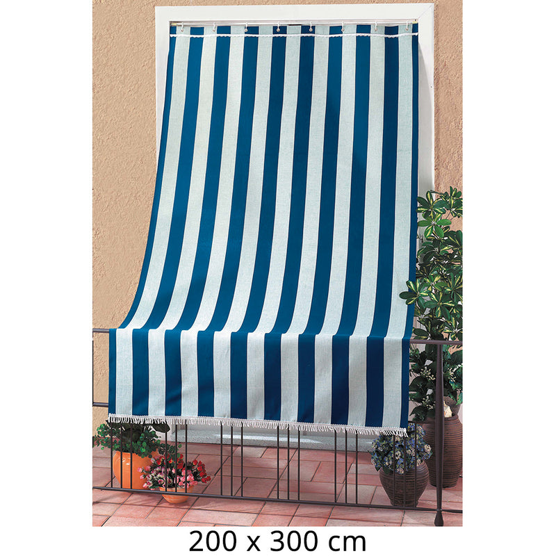 Tenda da Sole per Sormonto 200X300Cm con Anelli Tessuto a Strisce Blu-1