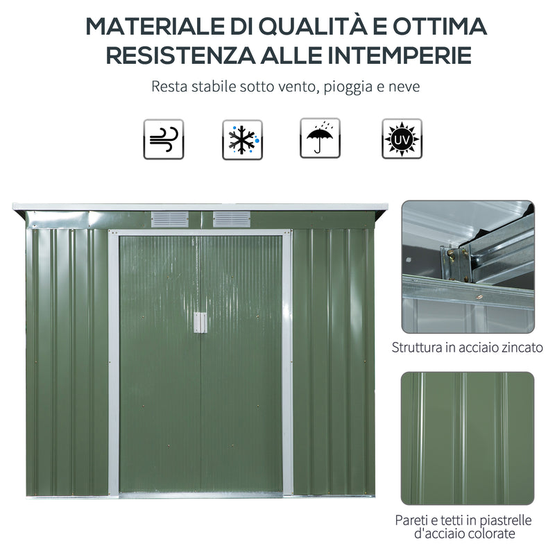 Casetta Box da Giardino 213x130x173 cm in Acciaio Verde-4