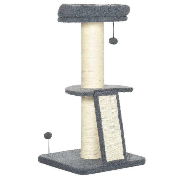 acquista Torre per Gatti Tiragraffi 48x48x92 cm con Palline e Posatoi in Sisal e Finto Vello d'Agnello