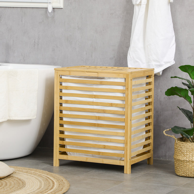 PANA ECO - Cesto portabiancheria in bambù con coperchio, in legno,  pieghevole, 100% bambù, colore: naturale, dimensioni: 72 l (40 x 30 x 60 cm)