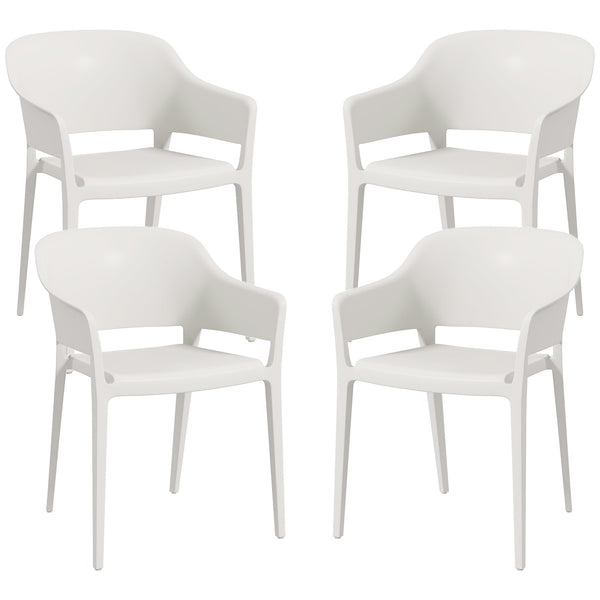 Set 4 Sedie da Giardino  Impilabili con Braccioli e Schienale Alto 56x54,5x77,5 cm in Plastica Bianco prezzo