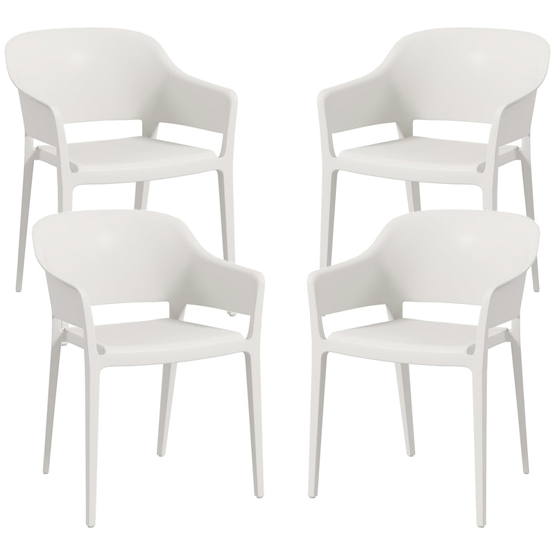 Set 4 Sedie da Giardino  Impilabili con Braccioli e Schienale Alto 56x54,5x77,5 cm in Plastica Bianco-1