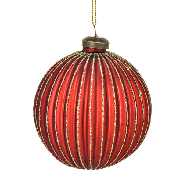 Set 6 Palline Decorative per Albero di Natale con Riga.Ø8 cm Rosso/Oro prezzo