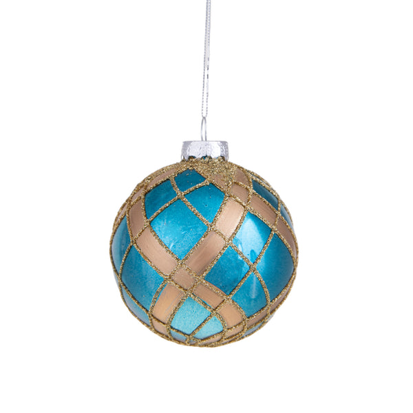 acquista Set 6 Palline Decorative per Albero di Natale intreccio 8 cm Blu/Oro