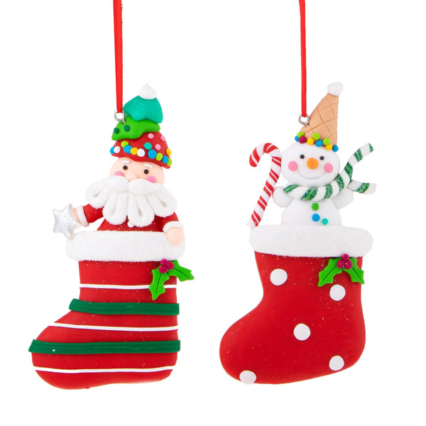 12 Set di 2 Calzette Natalizie H12,5 cm Babbo Natale e Puppazzo di Neve Rosso/Verde acquista