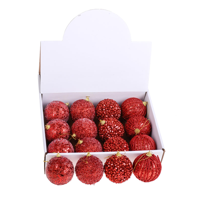 Palline Decorative per Albero di Natale Assortite, 16 Pezzi Ø8 cm Rosso-1