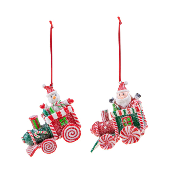 sconto Set di 12 Babbo Natale Su Treno 8 cm Rosso/Verde