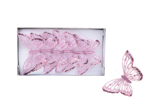 acquista Farfalle con Glitter e Clip 18 Pezzi Ø15 cm Rosa