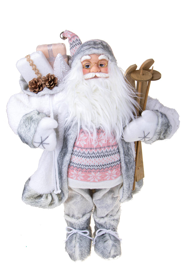 online Babbo Natale con Sci H60 cm Bianco/Rosa