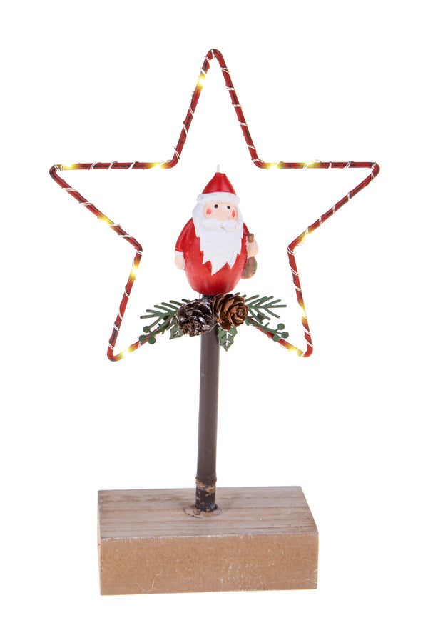 acquista Set 2 Stella Babbo Natale con Led 22 cm in Metallo e Legno Rosso