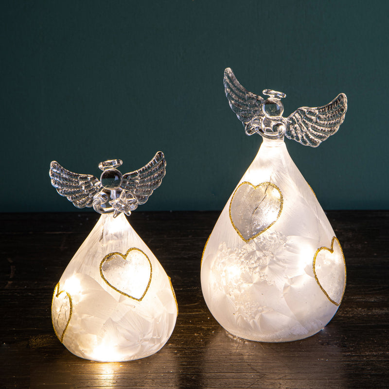 Set 2 Angeli Cuore con Led H12,5 cm in Vetro Oro-3