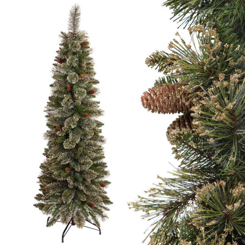 Albero di Natale Artificiale H180 cm Abete Slim Golden Green 333 Tips Verde-1