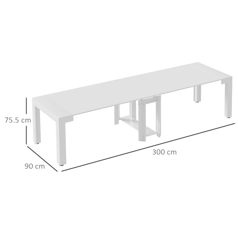 Tavolo Allungabile 45-300x90x75,5 cm Max 6 Persone in Metallo e MDF Bianco-3