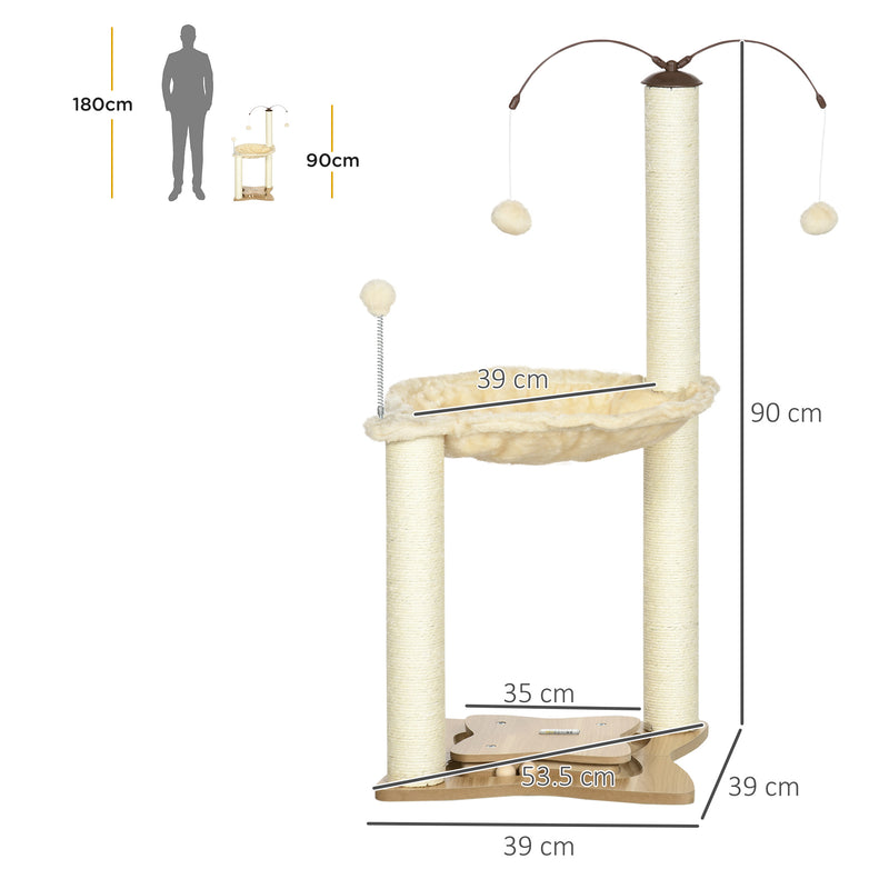 Albero Tiragraffi per Gatti max 5 kg 53,5x53,5x90 cm con Amaca e Pali in Sisal Beige-3