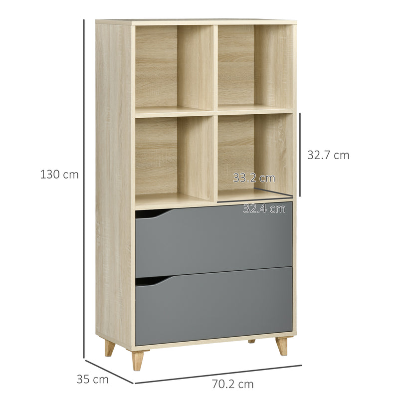 Libreria con 2 Cassetti 70,2x35x130 cm in Truciolato e MDF Naturale e Grigio