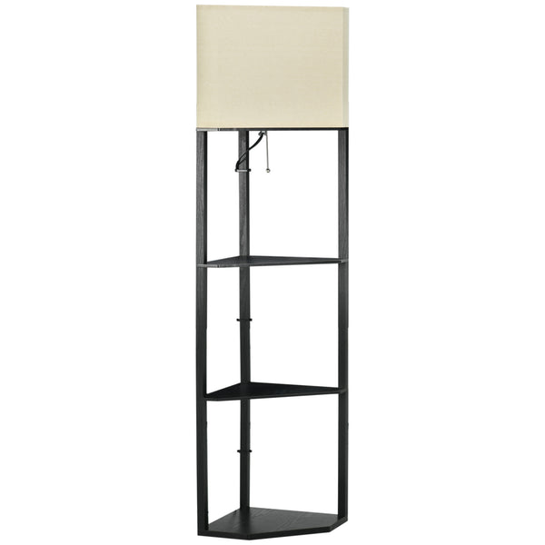 acquista Lampada da Terra Angolare 50x37x159 cm con Ripiani e Paralume in Tessuto Nero