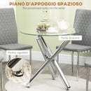 Set da Pranzo Tavolo Rotondo in Vetro e 4 Sedie in Similpelle Grigio-5