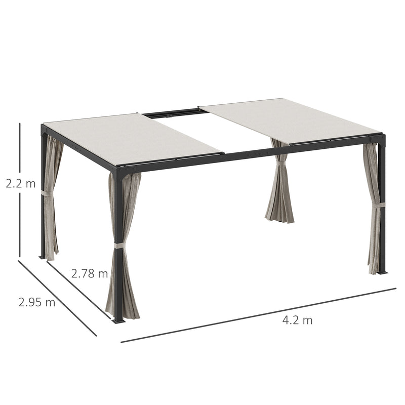 Pergola da Giardino 3x3m con Tende in Alluminio e Acciaio Beige-3