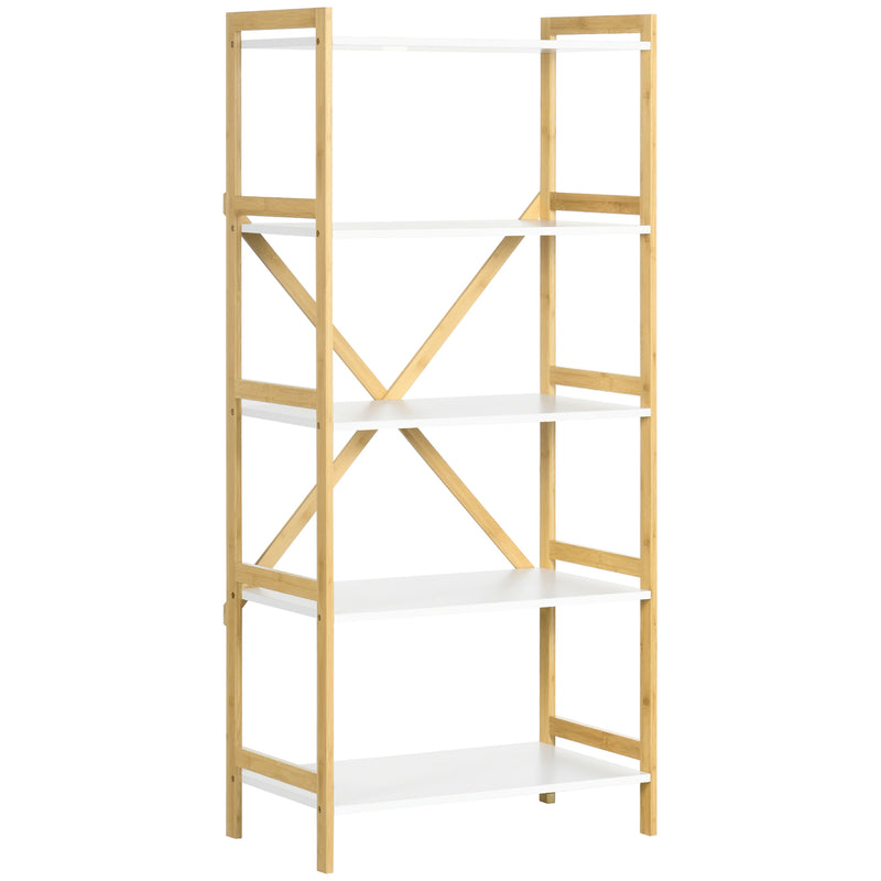 Scaffalatura a 5 Piani 70x37,5x150 cm in Bamboo e MDF Bianco – acquista su  Giordano Shop